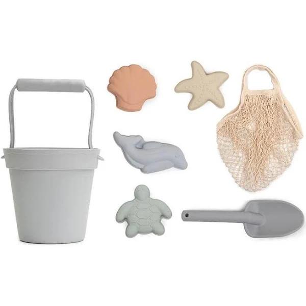 Cherub Baby Silicone Beach Toys - Bucket, Spade & Mould Set With Cotton Mesh Tote (Sage)