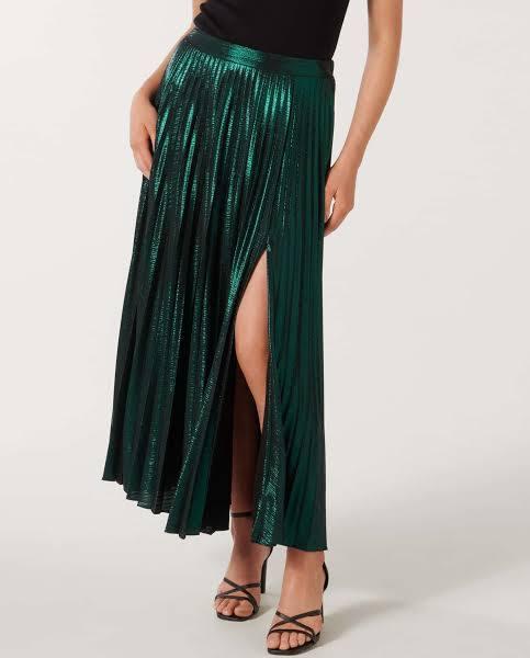 Forever New Rylee Metallic Pleated Skirt in Green 8