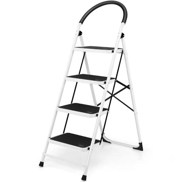 Costway 4-Step Folding Ladder Portable Step Stool Steady Stepladder Steel Home Garage w/Anti-Slip Pedal Hand Grip