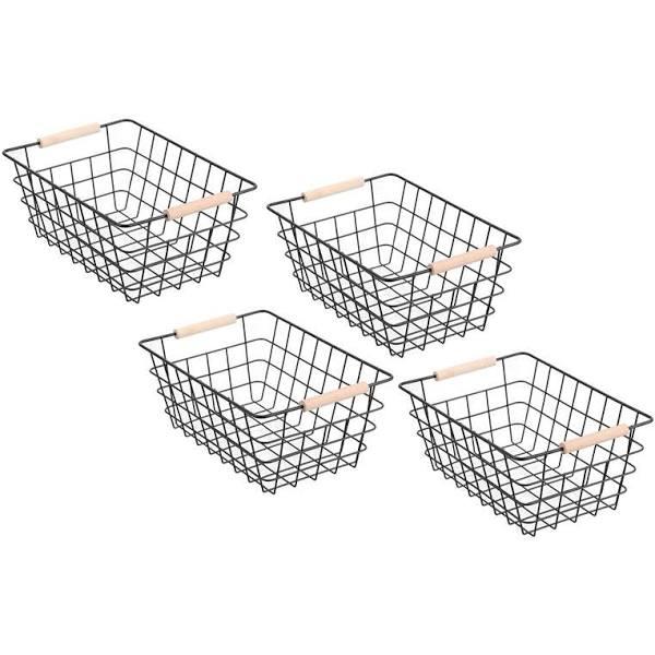 4x Boxsweden Toska 30cm Wire Basket Storage Organiser w/ Beech Handle Assorted - Earn Everyday Rewards, AfterPay Available