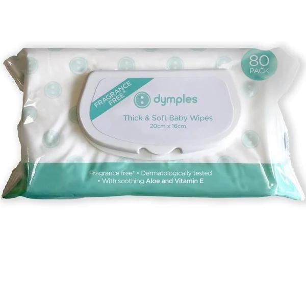 Dymples Fragrance Free Thick & Soft Baby Wipes - 80 Pack