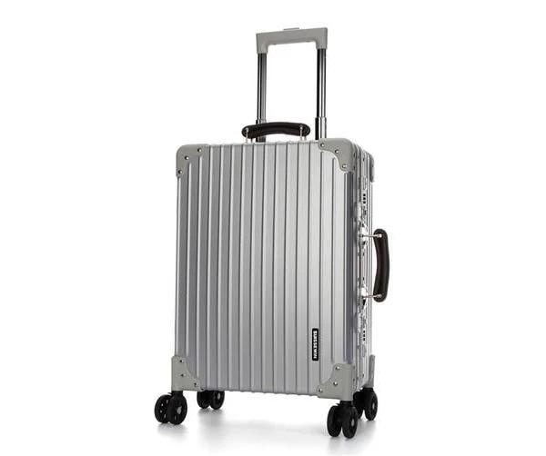 Swiss Aluminium Luggage Suitcase Lightweight With TSA Locker 8 Wheels 360 Degree Rolling Check in Hardcase SN7611B Silver