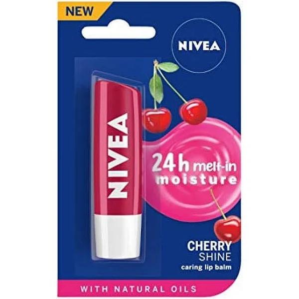 Nivea Cherry Shine Caring Lip Balm - Long Lasting Moisturisation - 4.8