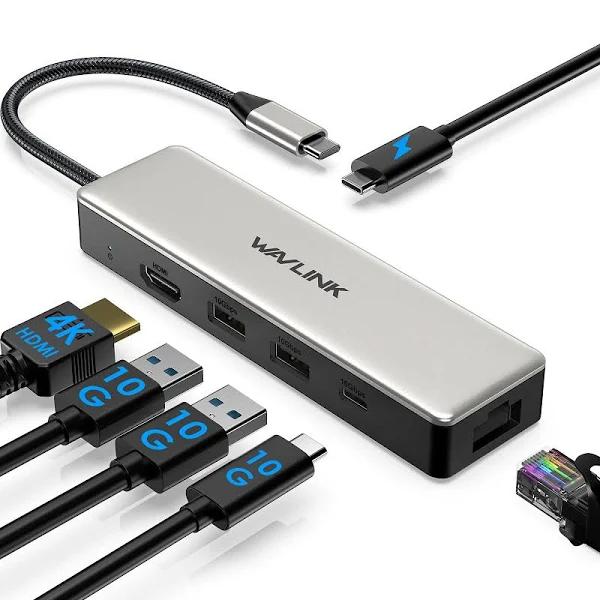 USB C Hub 2.5g Ethernet, WAVLINK 10Gbps USB C 3.2 Hub with 100W Power Delivery, 4K@60Hz HDMI, 3*USB3.2 Gen 2, 2.5g RJ45 Ports, Fit for MacBook Pro