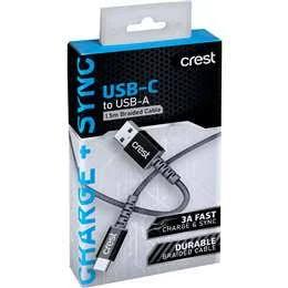 Crest USB-C to USB-A Braided Cable 1.5m