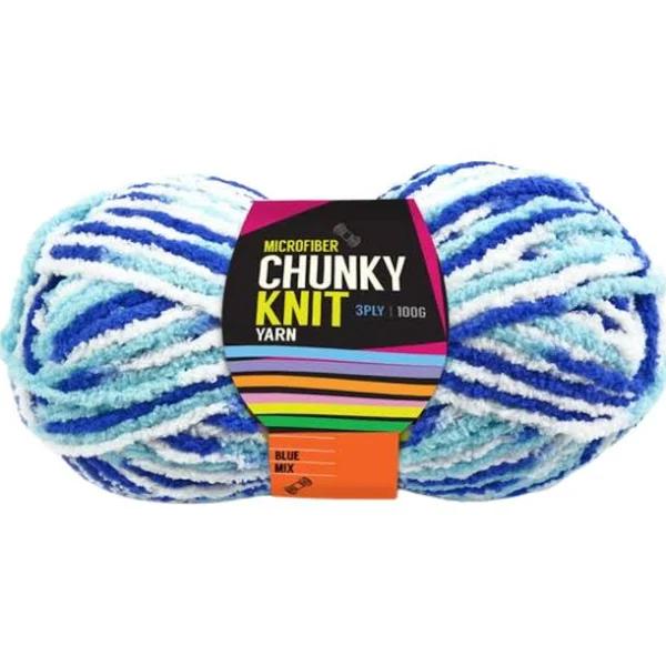 1pce Chunky Knit Yarn 100g - Blue Mix - Macrame Cord 3 Ply Microfiber