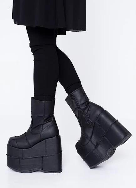 Demonia - Stack 201 Black Vegan Leather - Boots