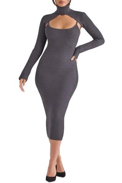 House of CB Meliora Knit Midi Dress in Charcoal M