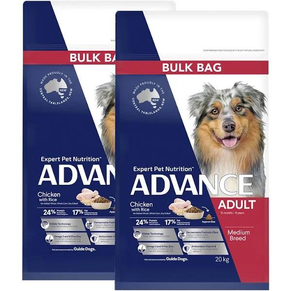 40kg Medium Breed Chicken Rice Advance Adult Dry Dog Food by Budget Pet Products