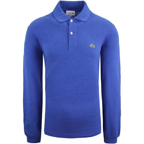 Lacoste Classic Fit Long Sleeve Blue Mens Cotton Polo Shirt L1313 EUY - Size X-Small