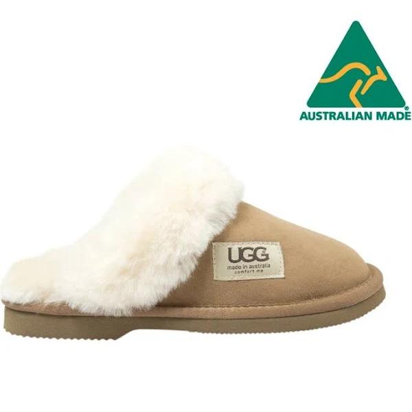 UGG Merino Sheepskin Fur Trim Scuff Memory Foam Chestnut