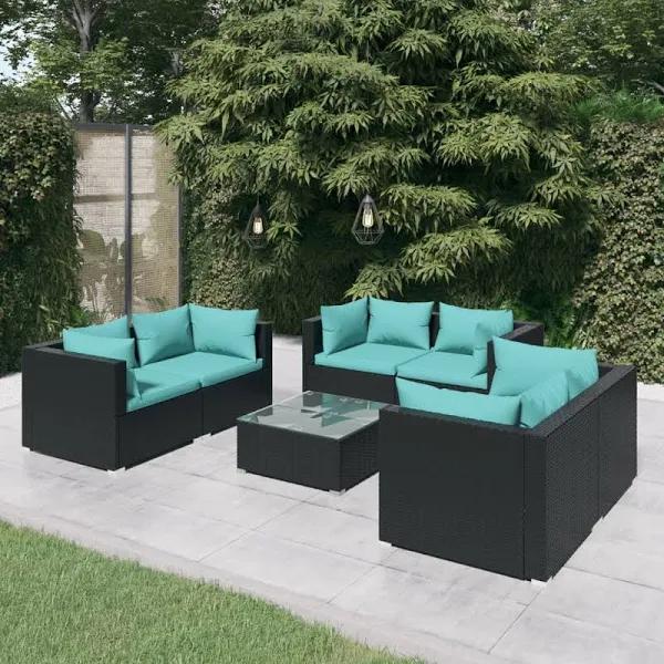 vidaXL 7 Piece Garden Lounge Set With Cushions Poly Rattan Black