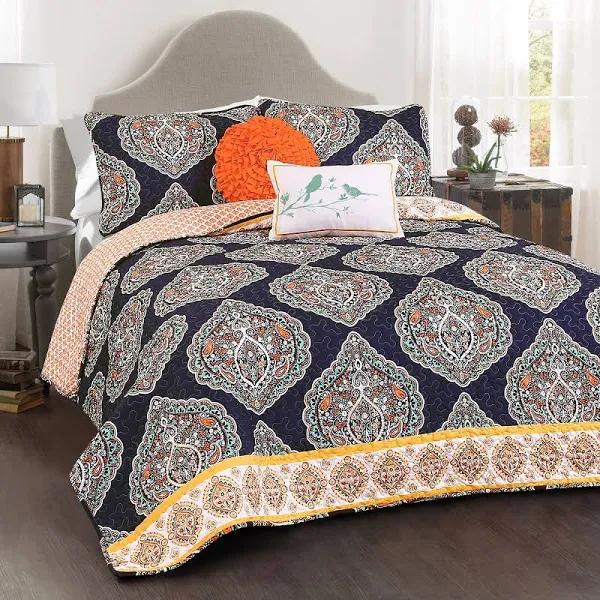 Lush Home Décor Harley 5 Piece Quilt Set King - Tangerine