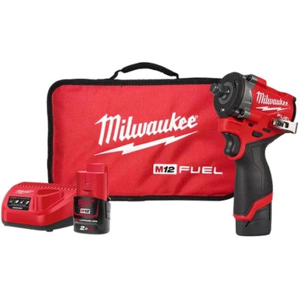 Milwaukee M12FIW2F12202B 12V 2.0Ah 1/2" Fuel Cordless Stubby Impact Wrench with Friction Ring Combo Kit | Tools Warehouse