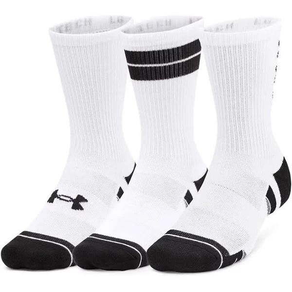 Under Armour Unisex Performance Tech 3-Pack Crew Socks White LG