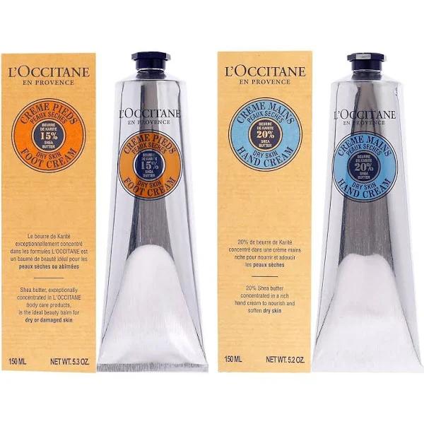 LOccitane Shea Butter Foot Cream and Hand Cream - Dry Skin Kit For Unisex 2 PC Kit 5.2oz Foot Cream, 5.2oz Hand Cream