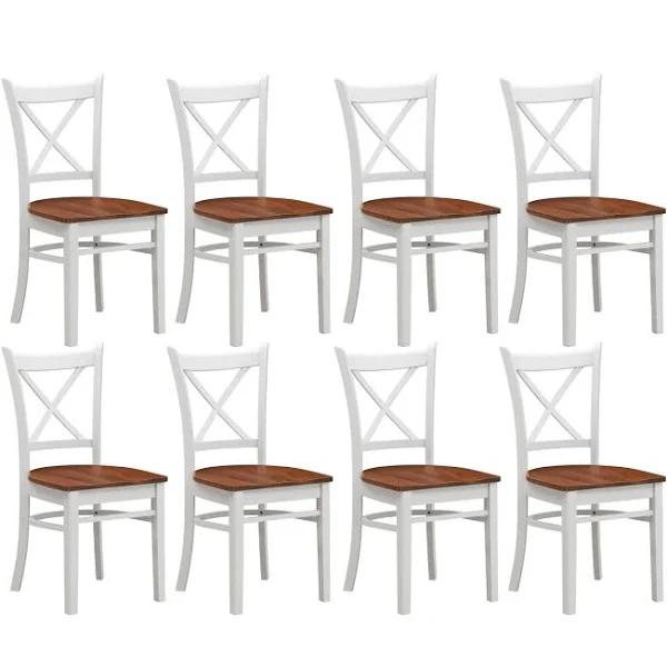 Lupin Dining Chair Set of 8 Crossback Solid Rubber Wood Furniture - White Oak