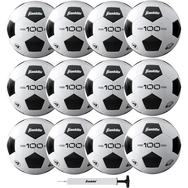 Franklin Sports Soccer Balls - Competition 100 Youth + Adult Soccer Balls - Size 3, Size 4 + Size 5 Traditional Soccer Balls - Single + 12 Ball Bulk