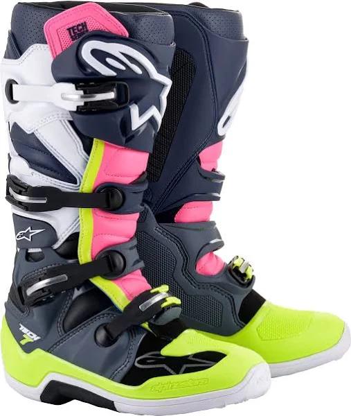 Alpinestars Tech 7 Boots Grey Blue Fluo Pink