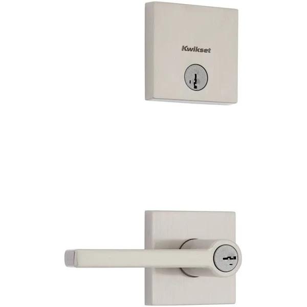 Kwikset 991 Halifax Keyed Entry Lever and Single Cylinder Deadbolt Combo Pack Featuring Smartkey and Microban in Satin Nickel