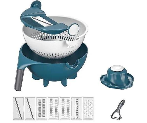 New Multifunctional Vegetable Cutter With Drain Basket Magic Rotate Vegetable Slicer Mandoline Slicer Cutter Chopper and Grater Kitchen Tool Veggie