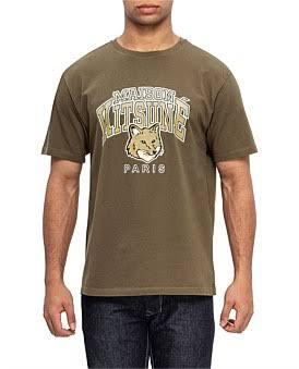 David Jones Maison Kitsune Campus Fox Relaxed T-Shirt in Khaki, Size Small