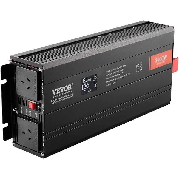 VEVOR Pure Sine Wave Inverter 3000 Watt Power Inverter With 2 AC Outlets 2 Usb Port 1 Type-C Port LCD Display and Remote Controller For Large Home