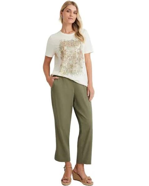 Noni B - Womens - Summer - Pants / Trousers - Green Linen - Dusty Olive - Pull On - Seven-Eighth - Fashion Apparel - Office Wear - Smart Work Clothes