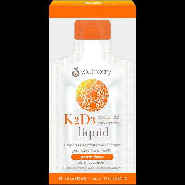 Youtheory, K2D3 On Th Go, Peach, 12 Packets, 1 fl oz (30 ml) Each