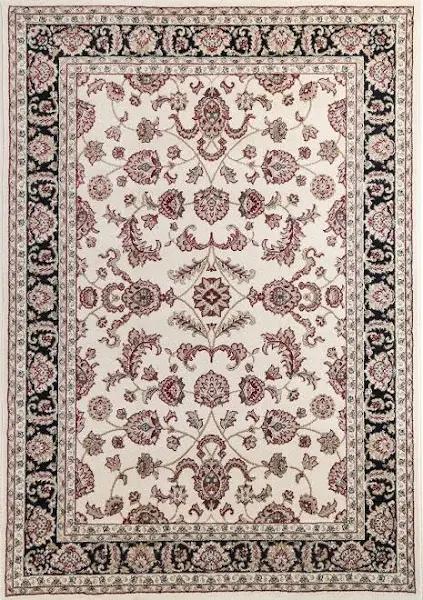 Ornate Cream and Black Traditional Bordered Ikat Rug 160x230cm