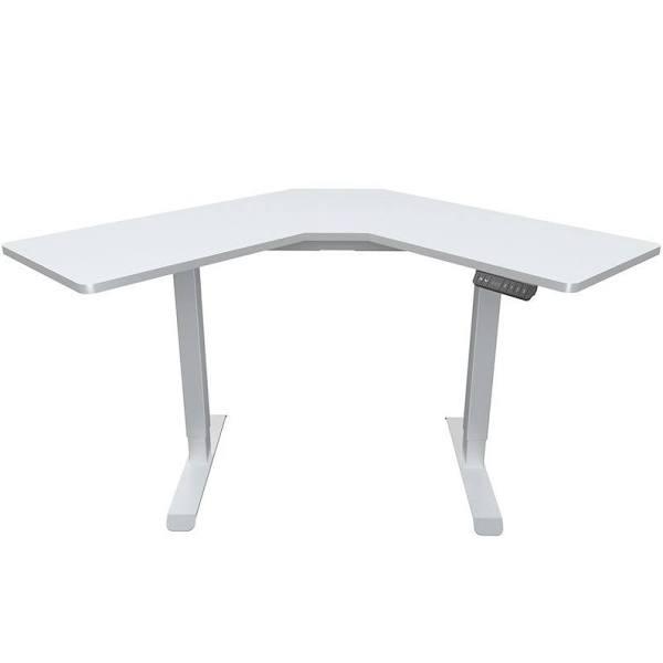 Fortia Sit To Stand Up Corner Standing Desk, 72-120cm, Dual Motor, Electric Height Adjustable, 80kg Load, White/White Frame