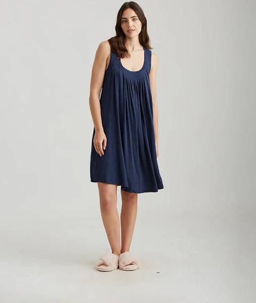 Kate Modal Soft Pleat Front Curved Nightie - M / Navy Melange - Papinelle