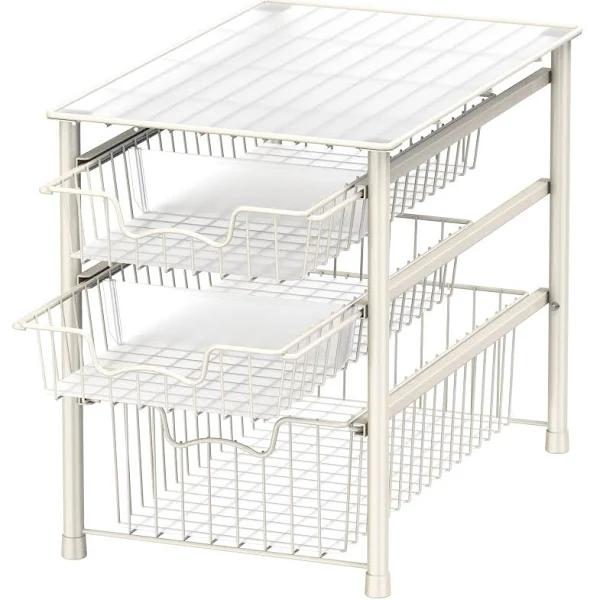 SimpleHouseware Stackable 3 Tier Sliding Basket Organizer Drawer, White