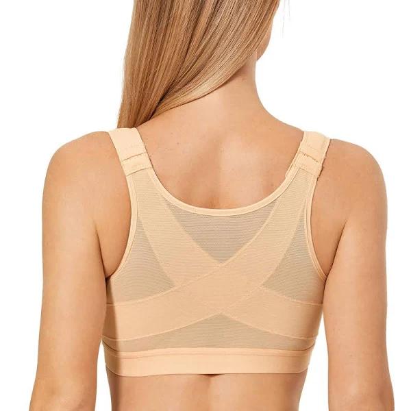 DELIMIRA Women's Full Coverage Front Closure Wire Free Back Support Posture Bra