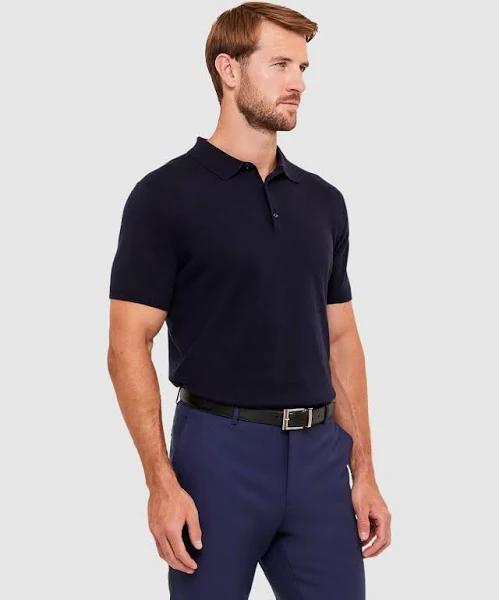 Saba Men's Miramar Cotton Wool Knit Polo Shirt in Navy Size Large