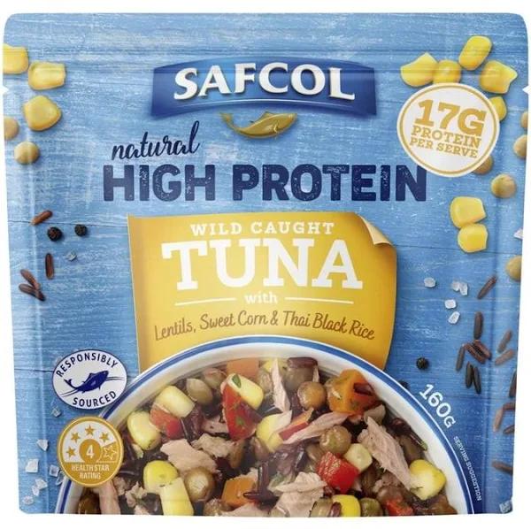 Safcol Wild Caught Tuna Lentils Sweet Corn Thai Black Rice 160g Pouch Food Meal