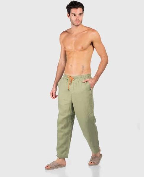 Coast Clothing Co Linen Pants Relaxed Fit in Green Green XXL