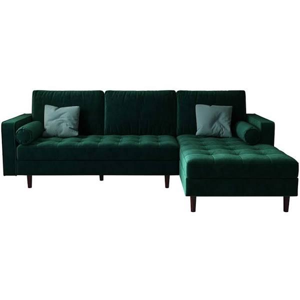 Claude 3 Seater Velvet Sofa With Chaise - Dark Forest Green