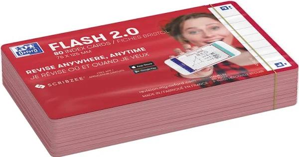 Oxford Flash 2.0 Index Cards Ruled 75 x 125mm Red 80 Pack