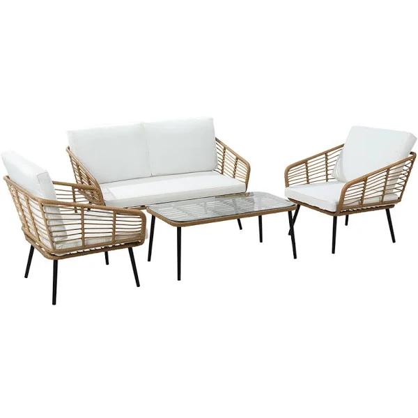 4-Piece Outdoor Sofa Set Rattan Lounge Setting Table Chairs