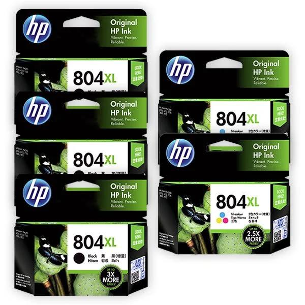 5 Pack HP 804XL High Yield Inkjet Cartridges Combo T6N12AA + T6N11AA [3BK,2CL] Genuine