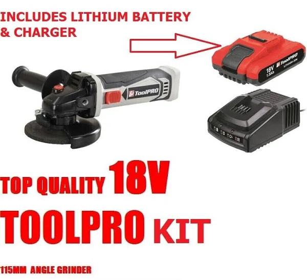 TOOLPRO CORDLESS 18V 115MM GRINDER KIT LITHIUM BATTERY CHARGER TOOL