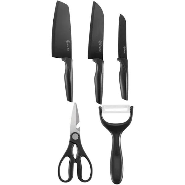 Lecluse Kitchen Knife Set Chef 5pcs Block Cooking Cutting Peeler Scissors