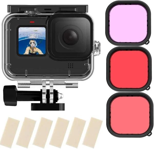 TELESIN Waterproof Case Accessories Kit For GoPro Hero 11 10 9 Black Underwater Diving Cover,with Waterproof Housing Case 3 Red Filters 6pcs