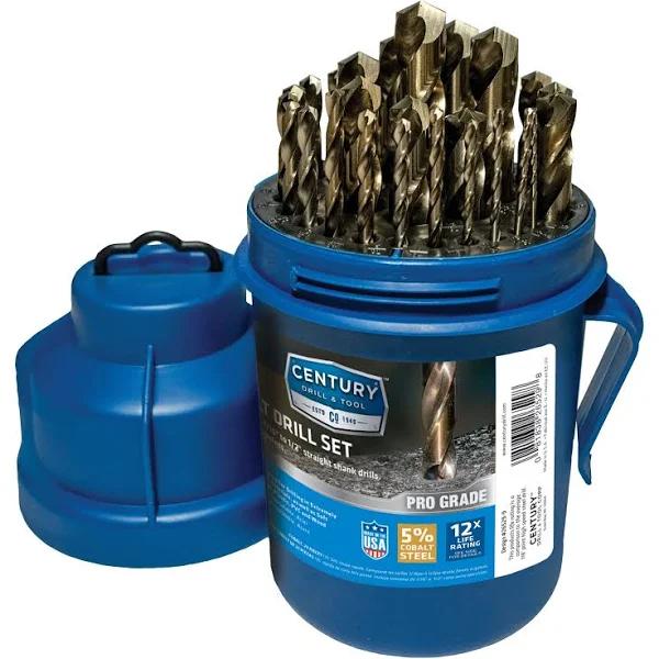 Century Drill Pro Grade Cobalt Drill Set, 29 Piece, 1/16 to 1/2 Inch (26529)