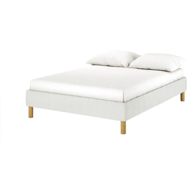 Gallus Linen Upholstered Fabric Bed Base - Double Off White - Size: Double