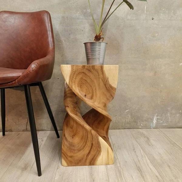 Raintree Wood Corner Table Side Table Indoor Outdoor Plant Stand Live Edge