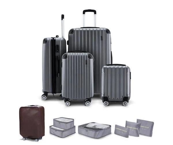 Luggage Travel Suitcase Set 4 Piece Carry On Traveller Checked Bag Hard Shell Lightweight Trolley TSA Lock Expandable Grey