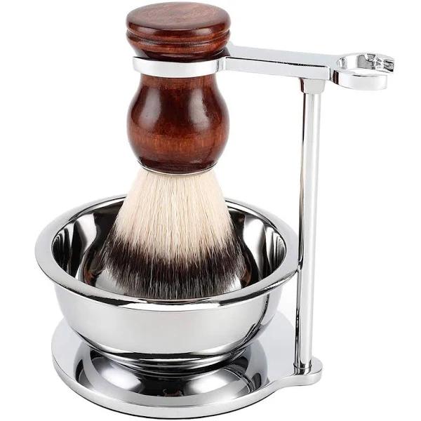 PerPro Deluxe Stainless Shave Razor Stand + Shaving Soap Bowl with Shaving Brush,Compatible with Gillette Fusion and Mach 3,Double Edge Safety Razor