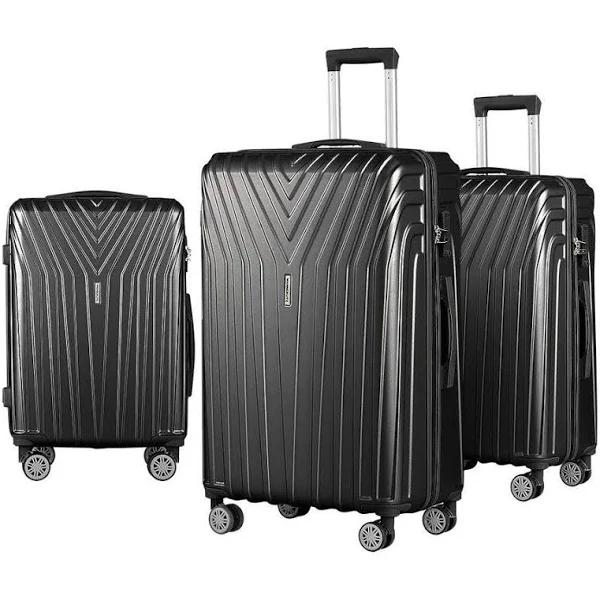 3pc Luggage 20'' 24'' 28'' Trolley Suitcase Sets Travel TSA Hard Case Lightweight Black